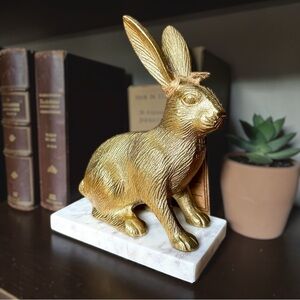 Well Dressed Home Heavy Metal Gold Tone Bunny Rabbit Sculpture with Marble Base